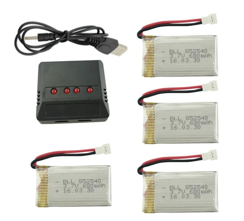 SYMA X5C X5SW Запчасти 3.7 В 680 мАч обновления Батарея и 4 в 1x4 lipo USB Зарядное устройство