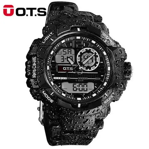 

OTS Mens Sport Watches Quartz Top Brand Luxury 50m Outdoor Waterproof Multifunction Analog LED Digital Military Watch Male Clock