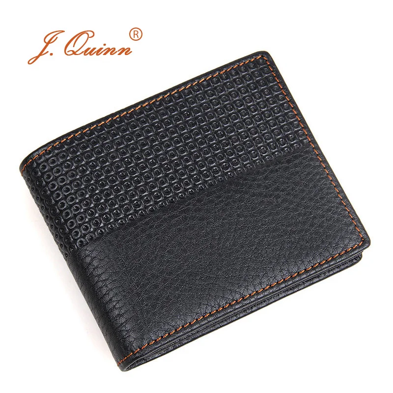 J. Quinn Wallet Ví Da Chính Hãng Kẻ Sọc Ngắn Mens Wallets Dây Kéo Túi Thẻ Tín Dụng Purse Thời Trang Nhỏ Đen Bifold Trường Hợp