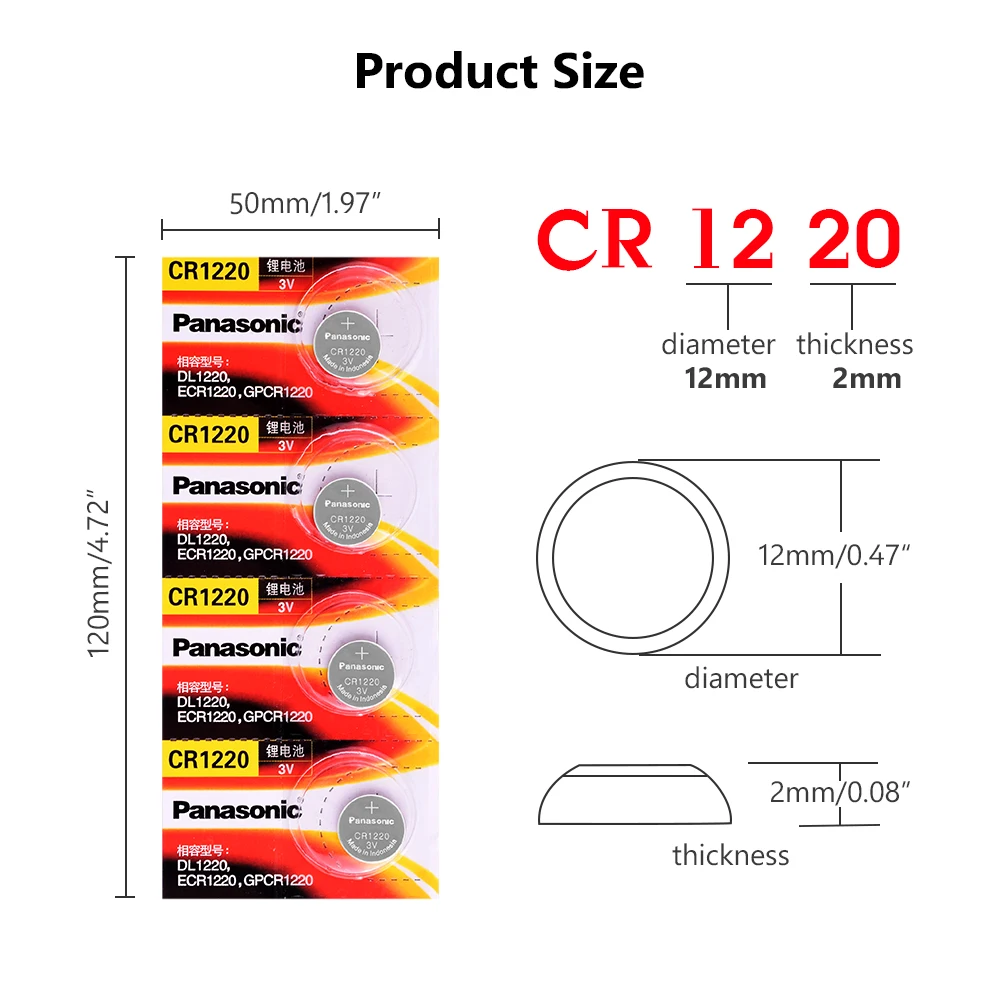 4 шт. Panasonic CR1220 кнопочный Миниатюрный элемент питания CR1220 автомобильный пульт дистанционного управления электрическая сигнализация 3 В