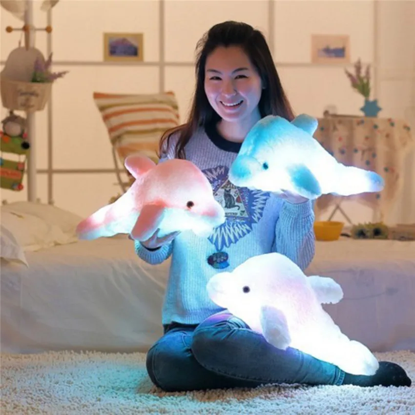 

PROBE SHINY 45cm 70cm Colorful Led Light Pillow Cushion Cute Dolphin Stuffed Plush Doll Toy Night Lamp Girl Kids Birthday Gift