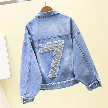 

Spring Autumn Clothes 2019:women's Loose Bat Sleeve Heavy-duty Rivet Hole Ripped Student Denim Short Coat