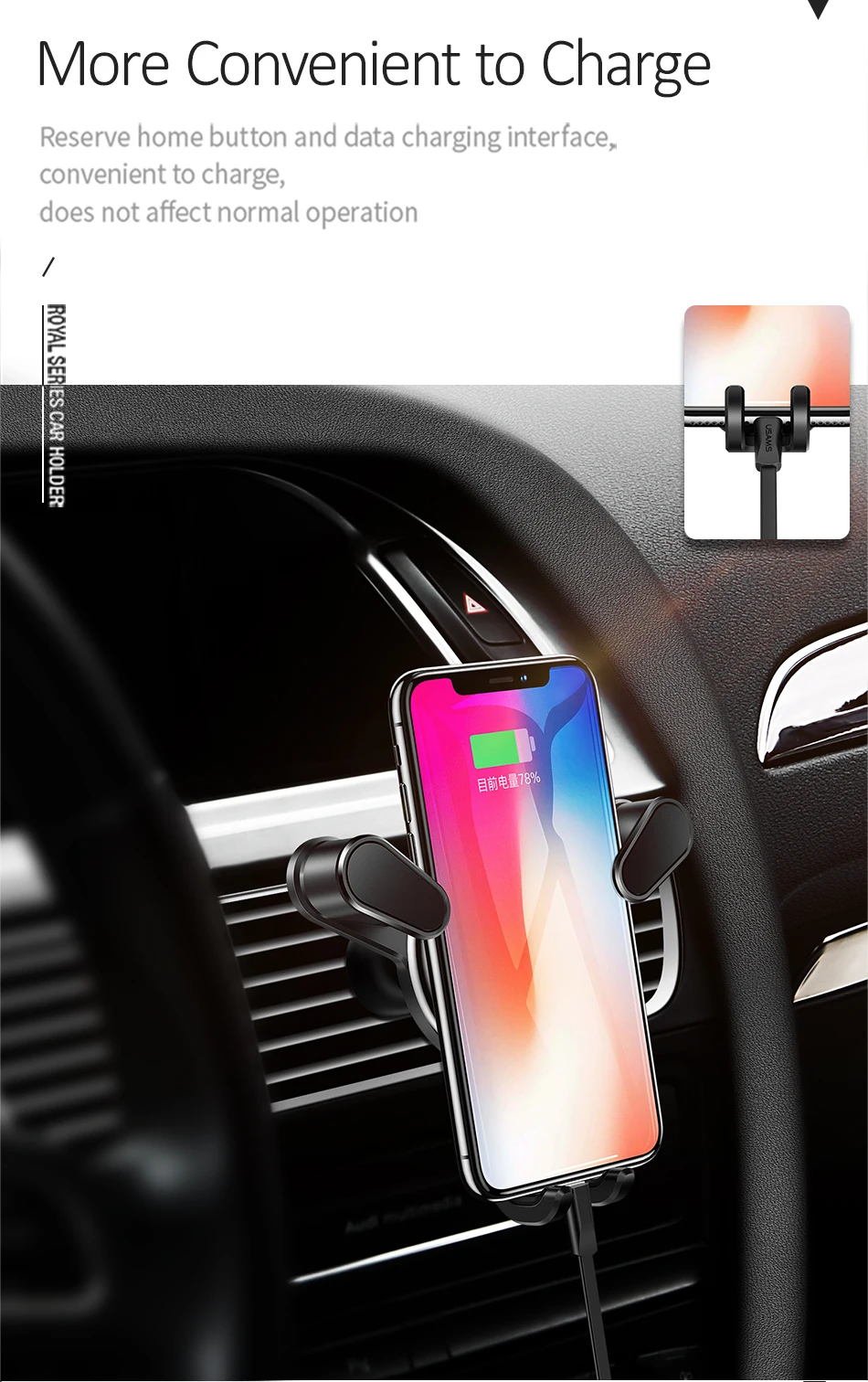 Автомобильный держатель для телефона USAMS, автомобильный держатель для iPhone, samsung, Xiaomi, Гравитационный держатель для мобильного телефона