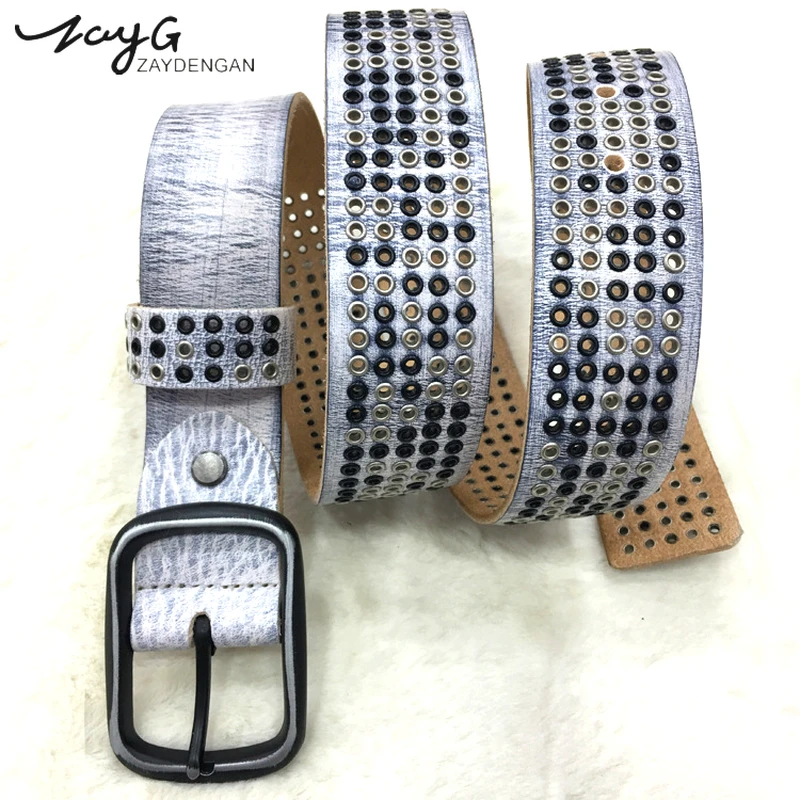 

ZAYG Fashion Full Metal Small Circle Rivet Belt Hollow Gothic Women&Men Rivet Belt Punk Rock Style Lady Sequins Metal Buckle