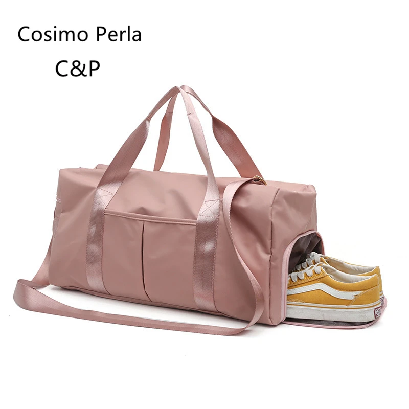 

Pink Nylon Dry Wet Design Duffel Bag Female Training Yoga Fitness Bag Big Short-Trip Waterproof Travel Bags Carry On Luggages
