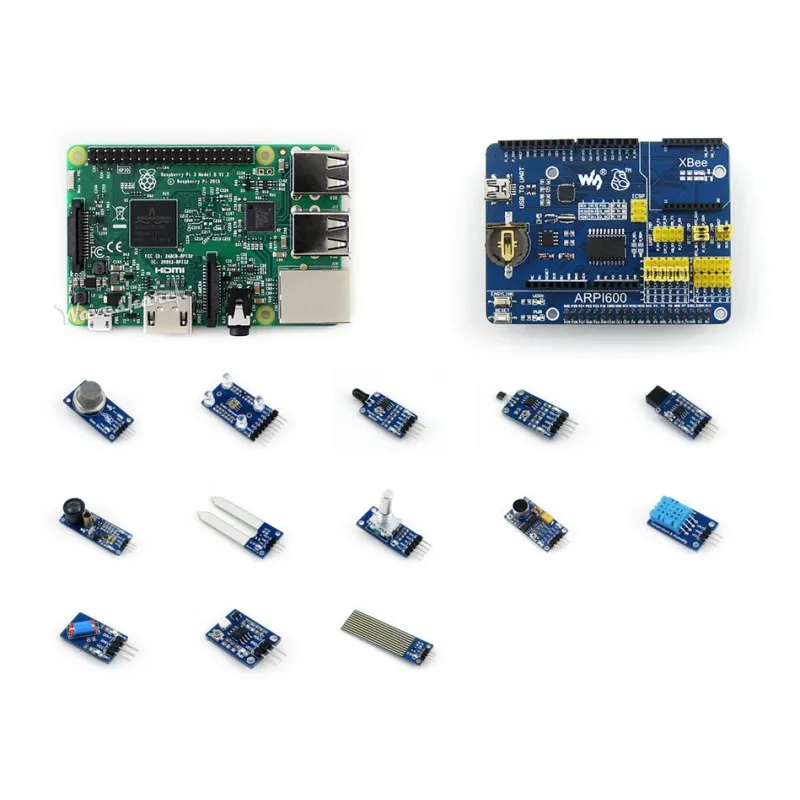 Waveshare Raspberry Pi 3 Model B Module Board and Expansion Board ARPI600 plus Various Sensors Raspberry Pi 3 B Package D