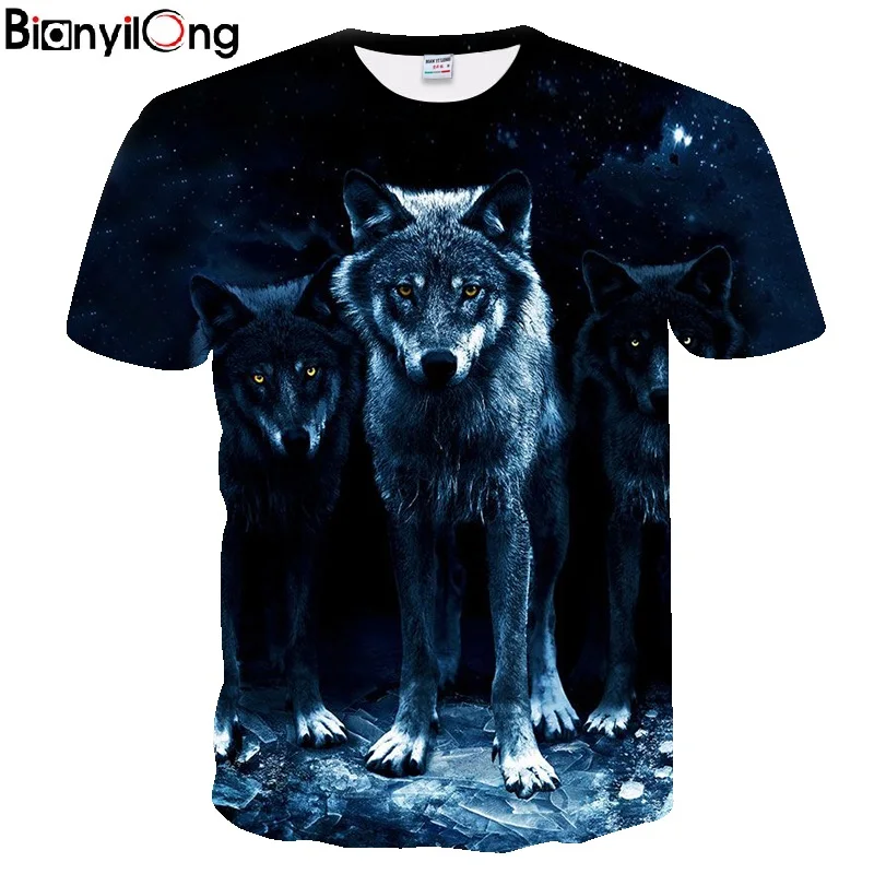 BIANYILONG 2018 3d wolf t shirt mens Brand 3D Indians wolf Print t ...