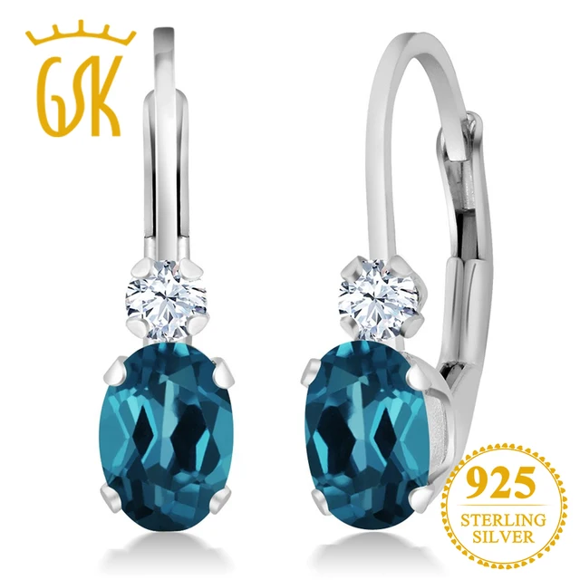Gemstoneking 925 Sterling Silver Gemstone Leverback Earrings 1 18 Ct Gemstoneking 925 Sterling Silver Gemstone Leverback Earrings 1 18 Ct Oval Natural London Blue Topaz For