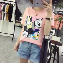2017Hot Sale Stretch Summer New Women T Shirts Ms Mickey Mouse Printed Short Sleeve tshirt Women’s Fashion Cotton O-neck T-shirt