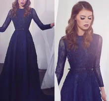 Vestidos de noiva 2017 Elegante Spitze Abendkleider Mit Langen Ärmeln Perlen Lange Formale Eevning Kleider Backless Moslemischer Ballkleider