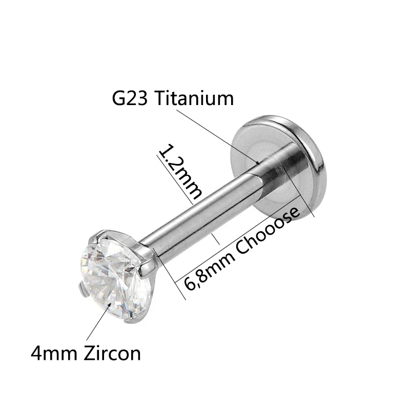 G23titan внутренняя нить 4 мм беруши с кристаллами туннель для Tragus Anti Helix Conch Daith titanium украшение для пирсинга губ