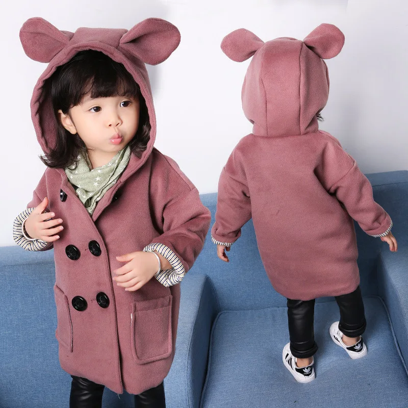 Spring New Fashion Autumn Baby Girls Double Breasted Hooded Coats Cute