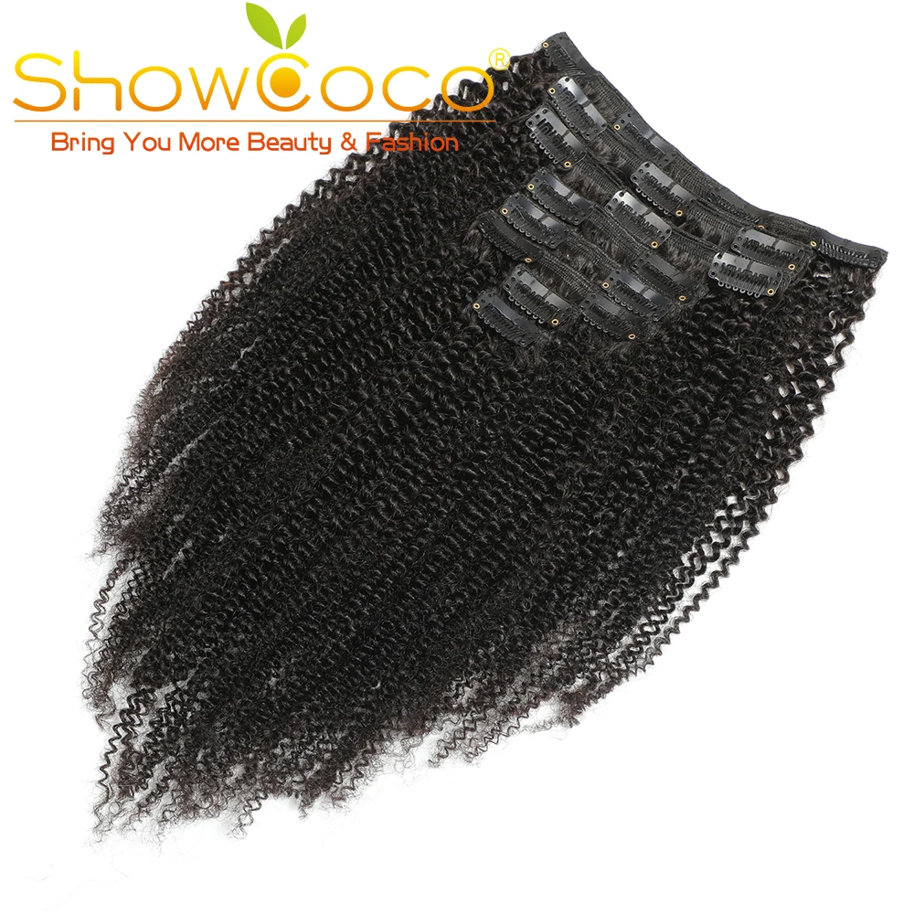 Skup Showcoco mongolskie kręcone włosy typu kinky 8 sztuk Afro klip w prawdziwe ludzkie włosy rozszerzenie Machine made Remy 125G