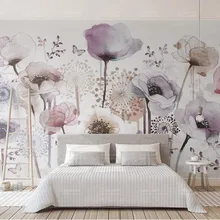 Papel pintado 3D personalizado flor, flor Lila acuarela murales para sala de estar dormitorio sofá Fondo decoración del hogar papel tapiz