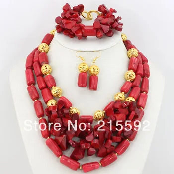 

Wonderful African Coral Beads Jewelry Set Red African Jewelry Sets Fashion Nigerian Wedding Jewelry Set Free Shipping CJ113