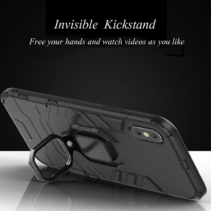100 шт./партия для iphone X XS MAX XR 8 7 6 plus 5s Armor Hybrid PC+ TPU Defender чехол поставляется с кольцом кронштейн Розничная упаковка