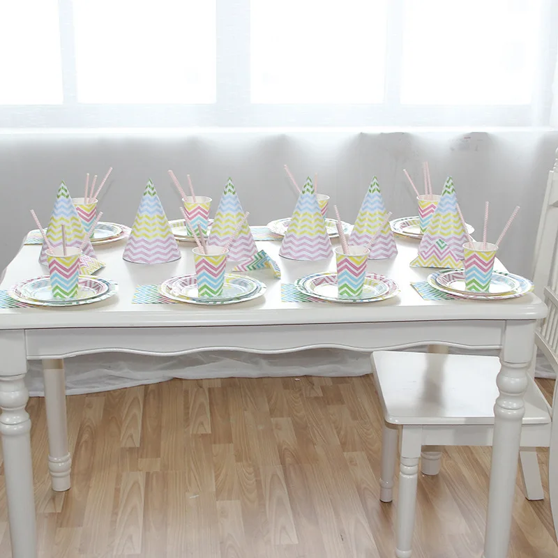 

Disposable Tableware Gilding Paper Straws/Napkin/Cup/Plate For Home Kids Birthday Party Decor Chevron Multi Colour Tablewares