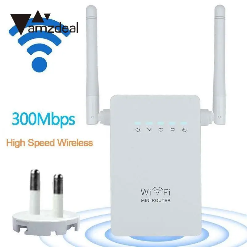 

amzdeal 300Mbps Wireless Extender WiFi Signal Booster Network Router EU Plug White