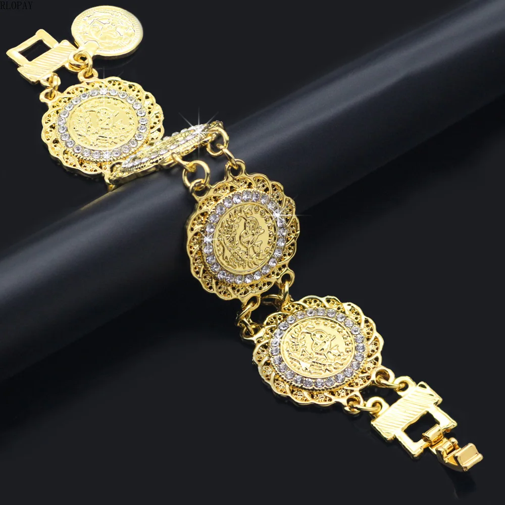 

Turkish Coin Design Bracelet Crystals Gold Chain Bracelet Women Lucky Jewelry Cuff Bracelet