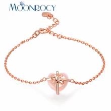 MOONROCY розовое золото цвет розовый опал Росс кварцевый кристалл браслет сердце модные украшения для женщин девочек подарок Прямая