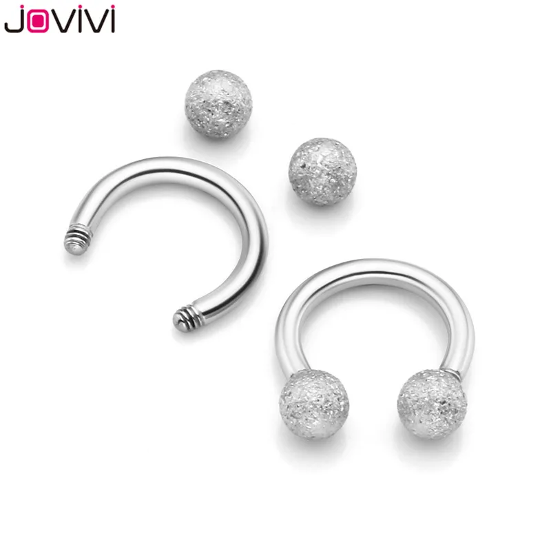 Jovivi Stainless Steel 16G 6mm Matte Ball Horseshoe Hoop Rings Captive Bead Ring Nose Ear Helix Cartilage Tragus Daith Septum - Окраска металла: 2pcs Silver 6mm