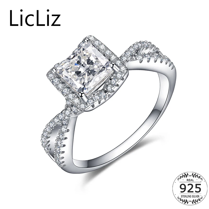 

LicLiz Cubic Zirconia Wedding Rings CZ Engagement Ring For Women Bridal Silver Band Rings Finger 925 Square Princess Ring LR0340