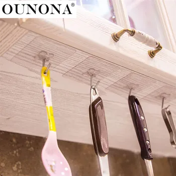 

OUNONA 6Pcs Adhesive Cupboard Hooks Strong Suction Door Hooks Transparent Kitchen Hanger Coat Key Tableware Towel Hook Hangers