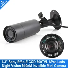 2015 Upgrade New Mini Outdoor Invisible 8 IR 940nm 0 lux Nightvision Sony Effio-E 700TVL Mini Bullet CCTV Camera For 960H D1 DVR