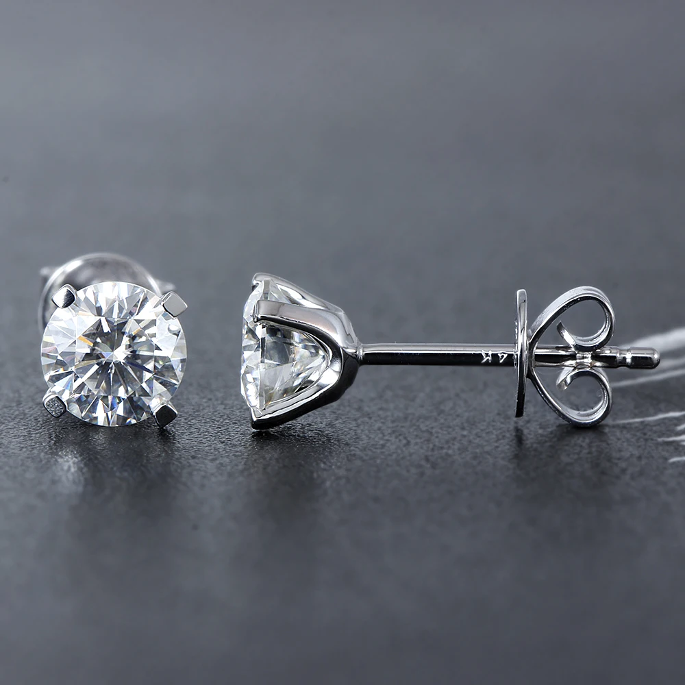 Solid 14K 585 White Gold 6.5mm F Color Heart and Arrow Cut Lab Grown Moissanite Stud Earrings for Women Push Back(2)