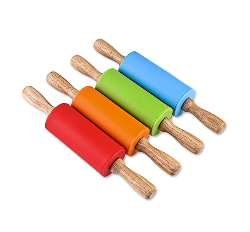 23 см Мини силиконовая Скалка 4 сладких цвета деревянная ручка антипригарное тесто ролик Родитель Ребенок DIY выпечки Кондитерские инструменты