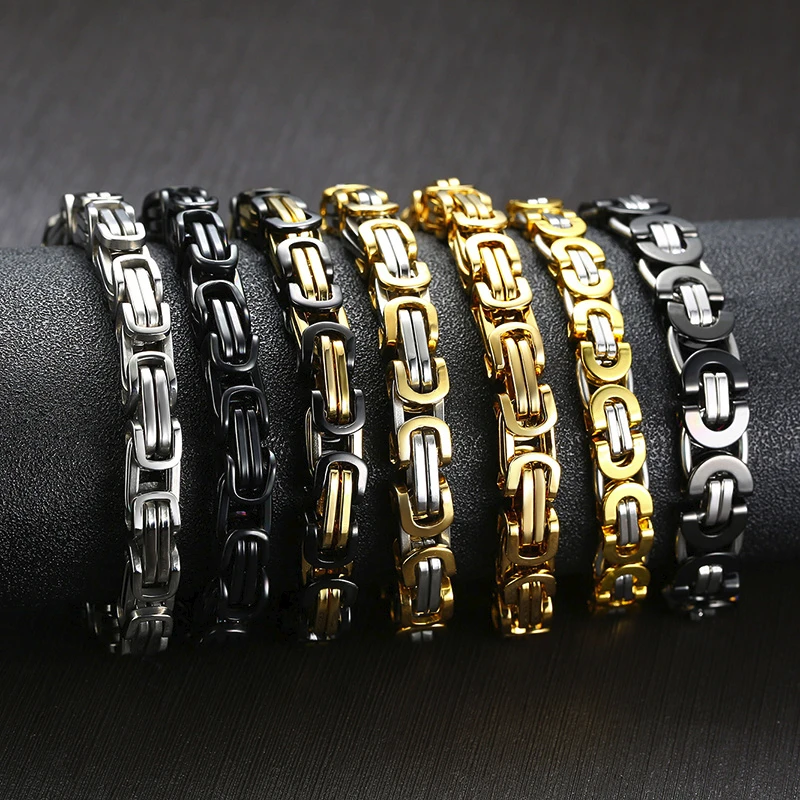 

Vnox 8mm Punk Byzantine Link Chain Bracelets for Men Stainless Steel Heavy Male Pulseira