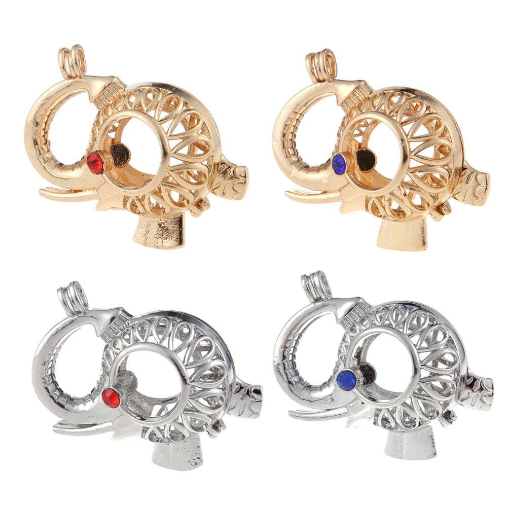 

Free Shipping Elephant shape Hollow pendant Decorate Blue And Red Beads Jewelry Elephant Locket Pendant Charm Necklace