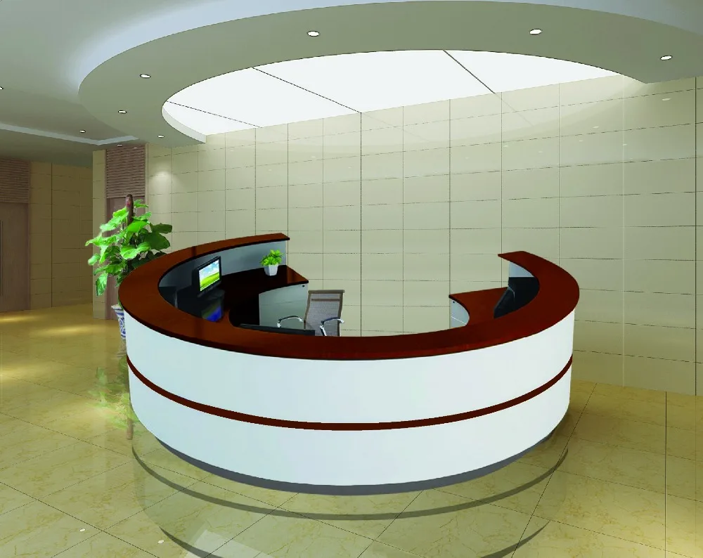 

3.4m (11.15FT)matt Red white piano lacquer half round design RECEPTION COUNTER desk QT3410