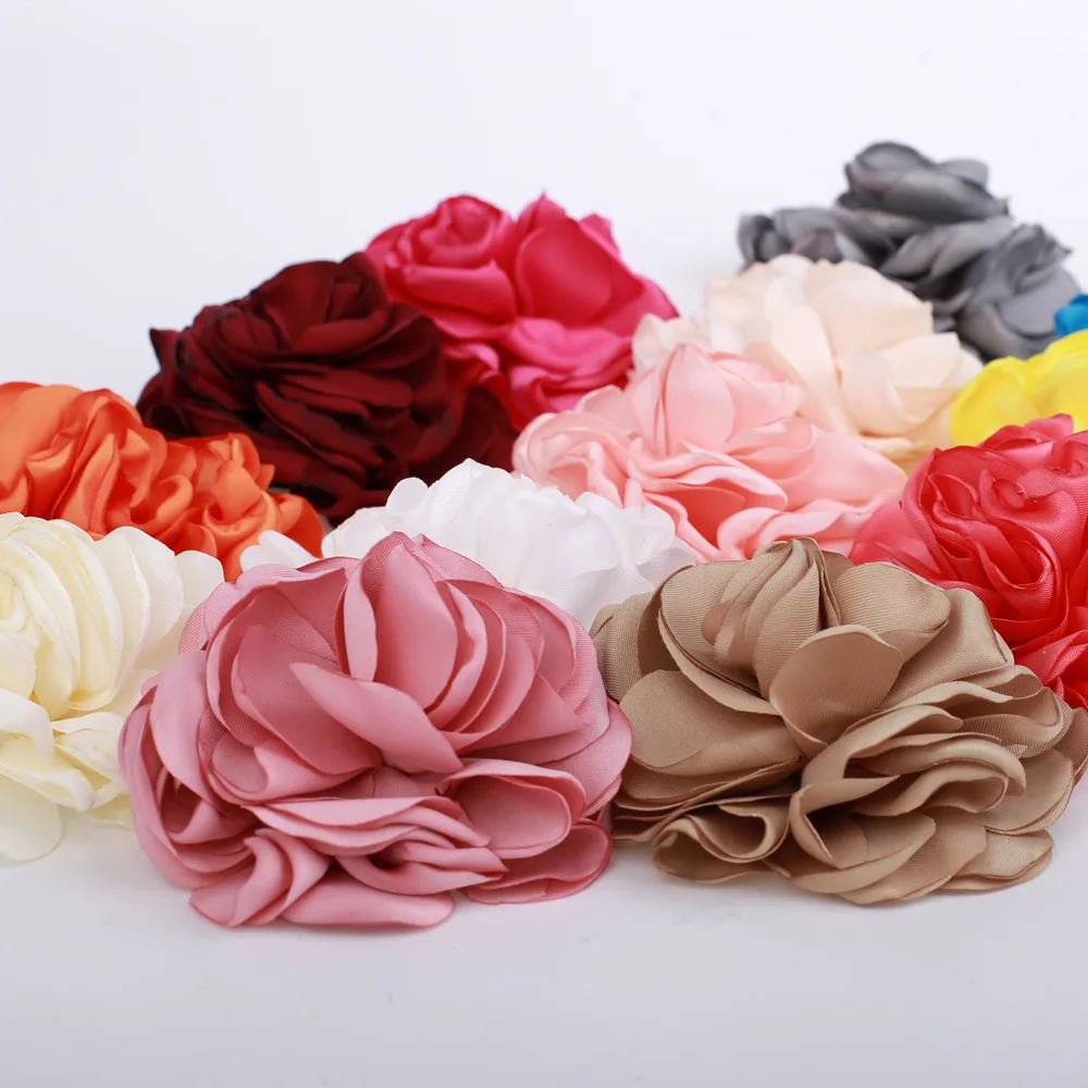

8PCS 3.2" Multi Layered Burned Satin Rose Flowers Boutique Flower For Diy Headband Hair Clips Fabric Flower Hair Accessories