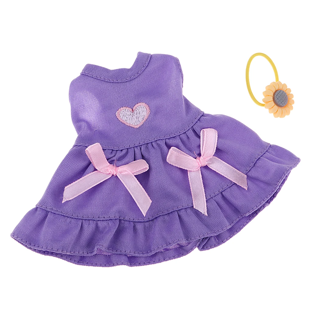 25cm Stylish Doll Flower Bowknot Dress for Mellchan Baby Dolls Clothes Wear Accessories Purple Dolls Accessory