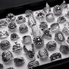 25 Pieces Mix Women Vintage Ring Wholesale Silver Plated Boho Gothic Leaf Flower Statement Rings Men Jewelry ► Photo 2/4