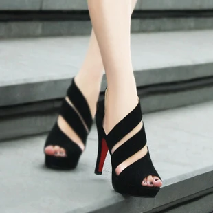Открытые сандалии из коллекции года летняя женская обувь обувь на высоком каблуке туфли гладиаторы на платформе с открытым носком на толстом каблуке черный цвет размер 35–39 Em6224