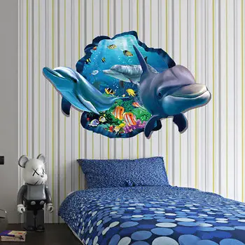 

1Pcs Removable DIY Wall Art Stickers Blue Dolphin Vinyl Mural PVC 3D Bedroom Home Decors Sticker 90x60cm