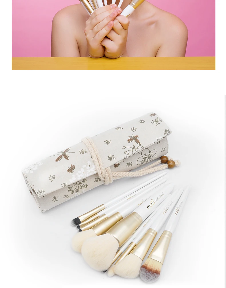 MSQ 9 шт. набор кистей для макияжа волокна кисти для макияжа Пудра Тени для век и бровей кисть для губ инструмент с льна случай или нежный