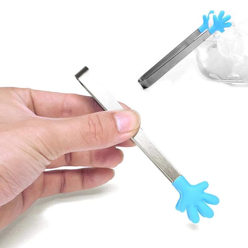 Mini Silicone Food Clip Serving BBQ Tongs Stainless Steel Handle Utensil Creative Hand Shape Cooking Tools Kitchen Accessories