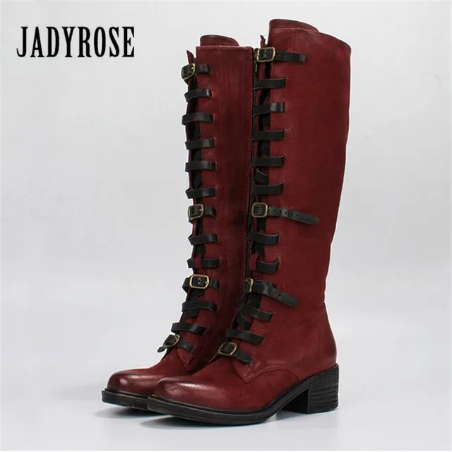 Jady Rose Red Female Knee High Boots Retro Martin Boot Women Autumn ...