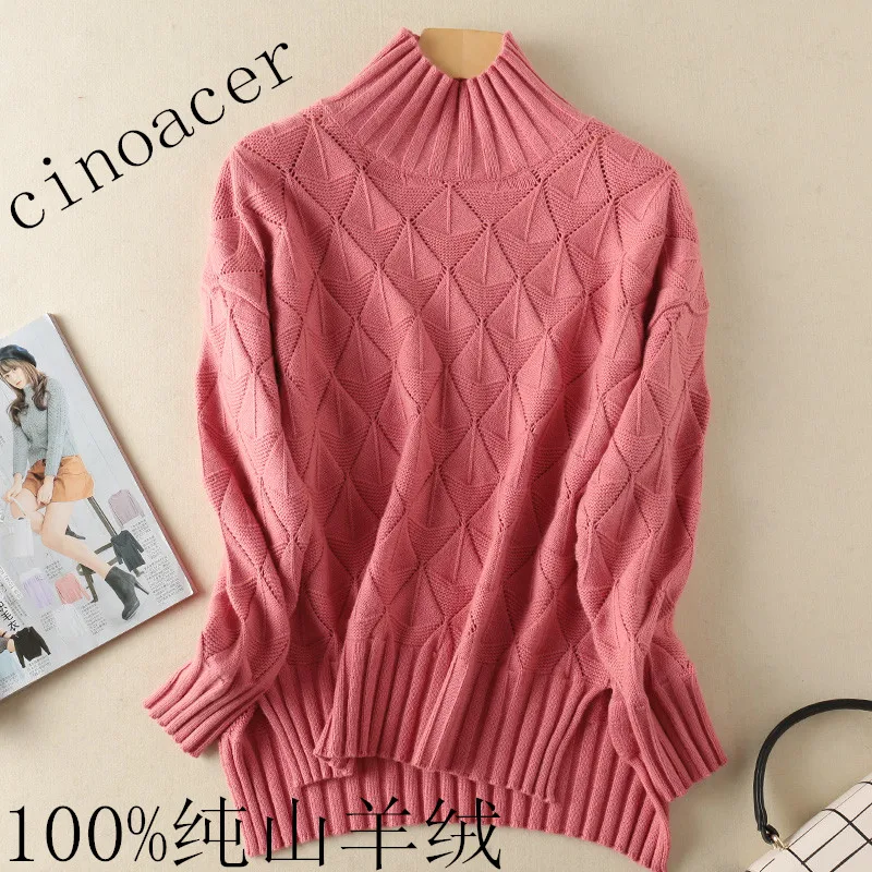 Autumn and winter new loose solid color cashmere sweater female half-high collar pullover knit bottoming shirt Autumn and winter new loose solid color cashmere sweater female half-high collar pullover knit bottoming shirt