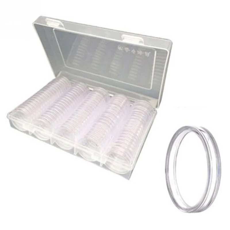 100 шт. монеты контейнер для мелочи прозрачный Пластик круглый ящик для хранения - Цвет: 27mm