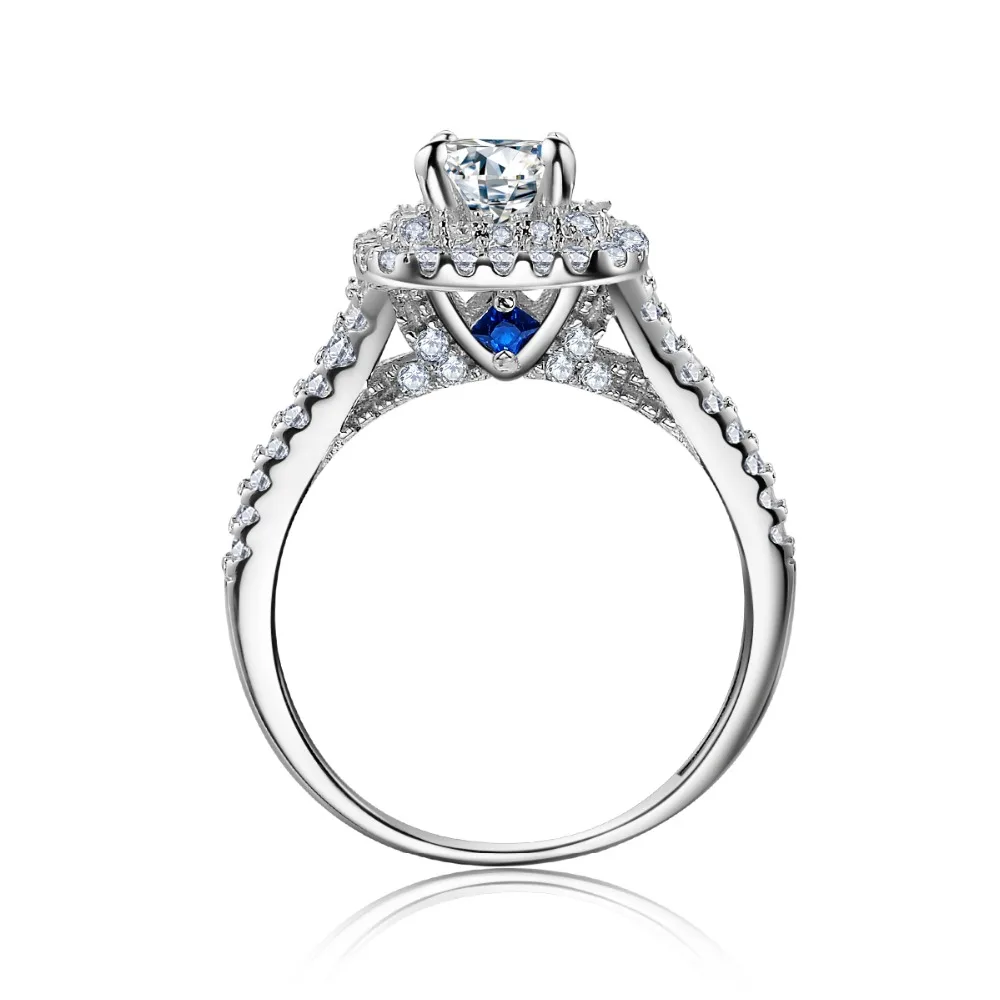 Newshe, 2 шт., одноцветное 925 пробы, Серебряное Женское Обручальное кольцо, наборы в викторианском стиле, синие боковые камни, классические ювелирные изделия для женщин