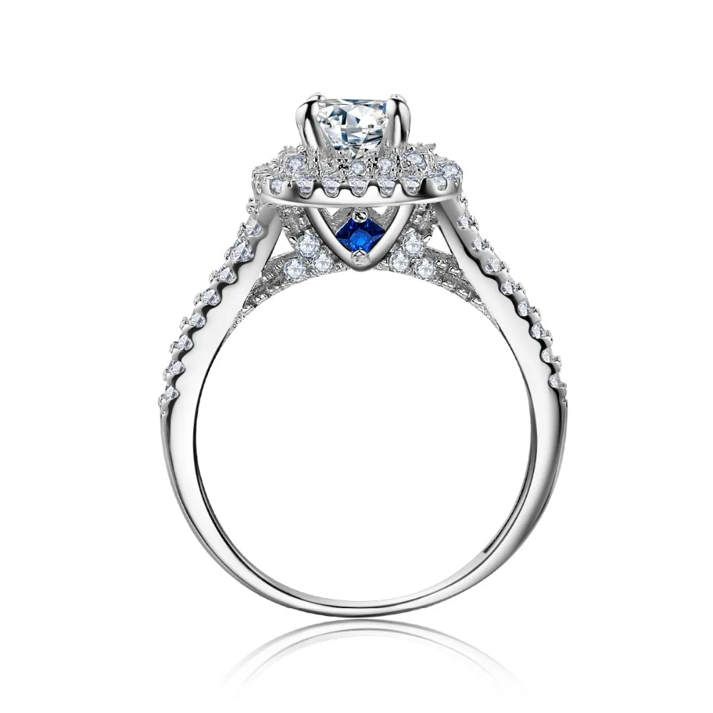 Newshe 2 Pcs Solid 925 Sterling Silver Women's Wedding Ring Sets Victorian Style Blue Side Stones Classic Jewelry For Women