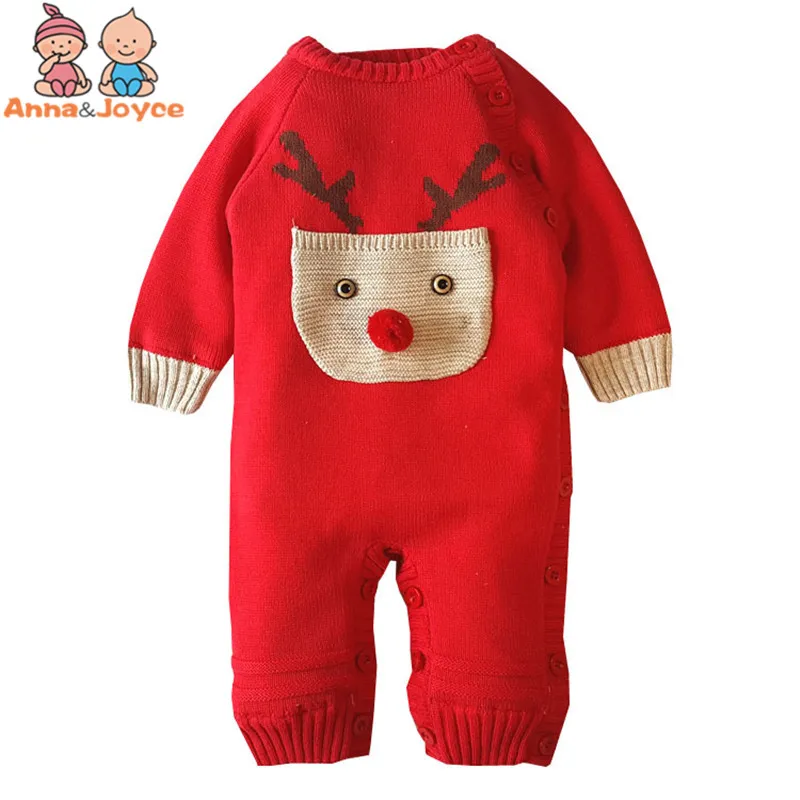 Детские комбинезоны; теплая хлопковая одежда с рождественским оленем для маленьких девочек и мальчиков; утепленный комбинезон; зимняя верхняя одежда для новорожденных - Цвет: red