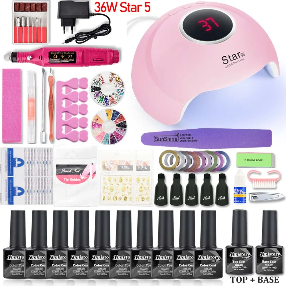 Full Manicure Set With Lamp Nail Kit 36W/54W UV LED Lamp For Nail Art Sets 10pcs 8ml UV Gel Nail Polish Set Tools For Manicure