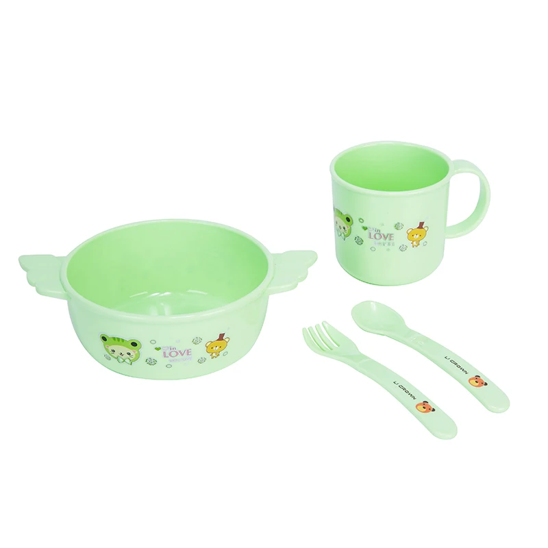 4 шт. в комплекте; костюм столовая посуда набор для кормления ребенка чаша для микроволновой печи безопасный мультфильм чашки Миски детские с столовая ложка, вилка, Детские тренировочные тарелки - Цвет: Green Set