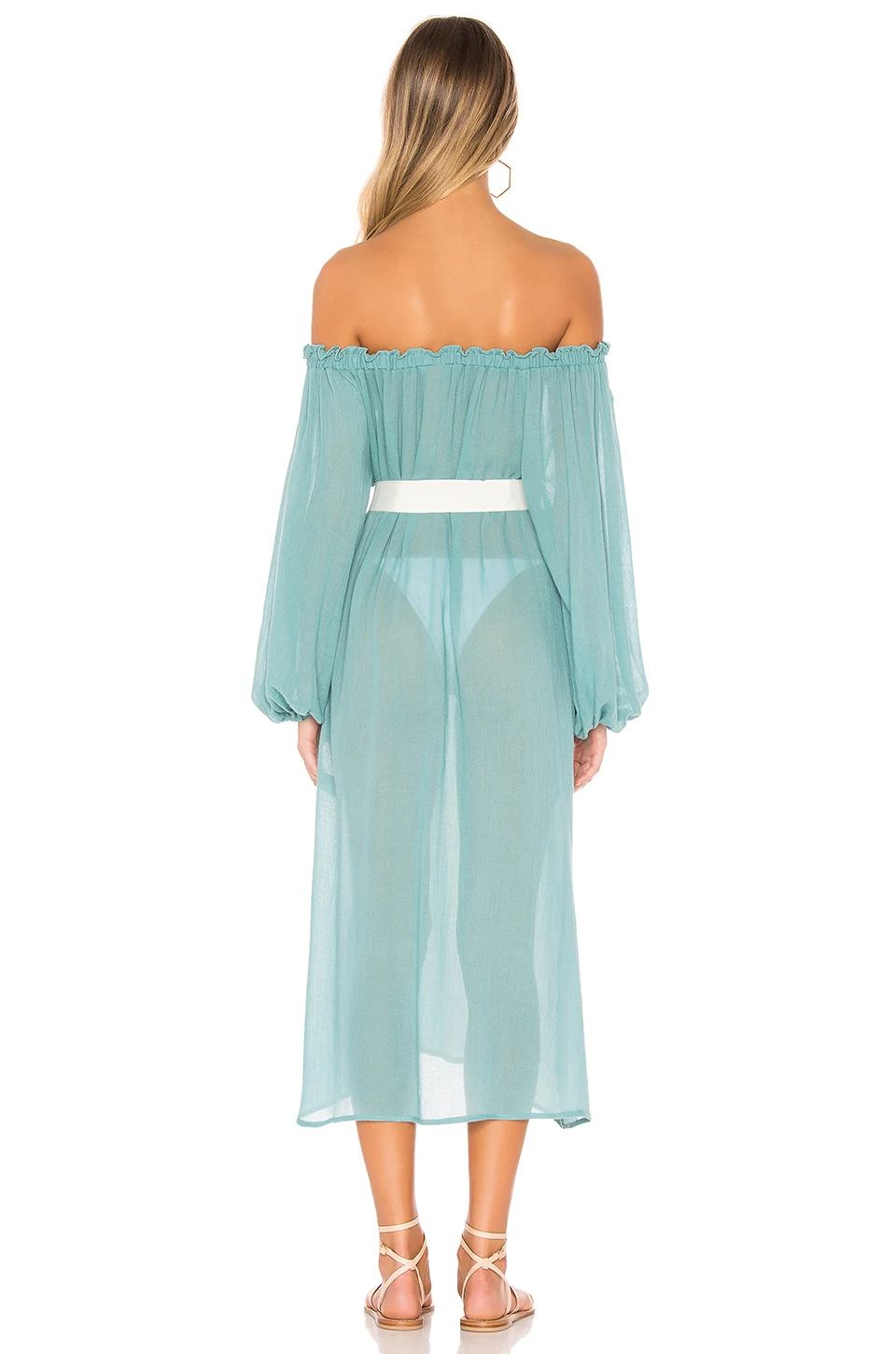 Women Chiffon Summer Beach Dress, Off Shoulder Maxi Dress Holiday Swimwear Cover Up-5