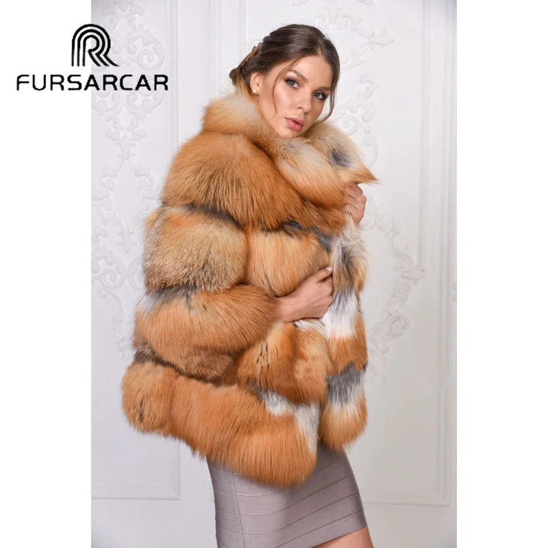Женская шуба из натурального меха лисы FURSARCAR Роскошная Шуба золотистой с